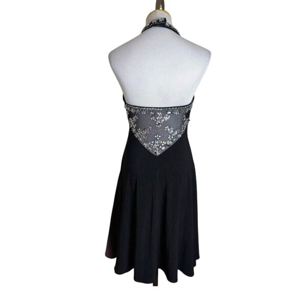 Black Halter Jeweled Jersey Cocktail Mini Dress XS Mesh Back Morgan & Co. Flowy - Picture 3 of 7